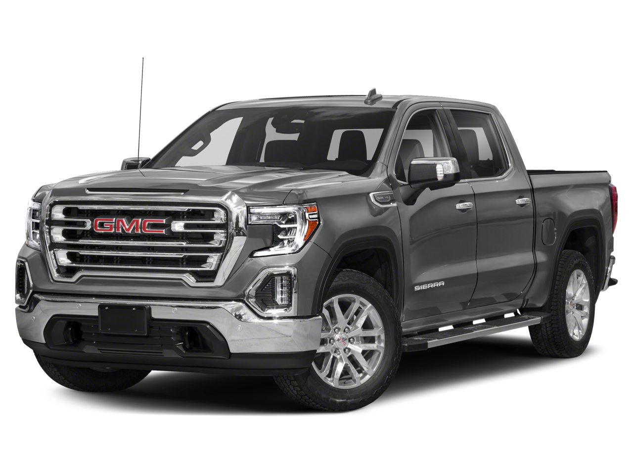 2021 GMC Sierra 1500 SLT in Satin Steel Metallic — front three-quarter view