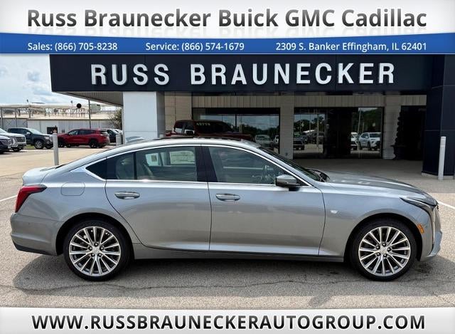 2026 Cadillac CT5 Premium Luxury in Argent Silver Metallic — front three-quarter view