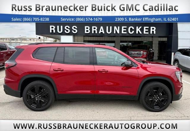 2025 GMC Acadia Elevation in Volcanic Red Tintcoat — front three-quarter view