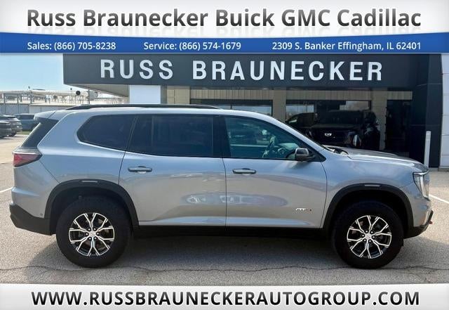 2024 GMC Acadia AT4 in Sterling Metallic — front three-quarter view