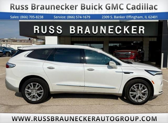 2023 Buick Enclave Essence in White Frost Tricoat — front three-quarter view