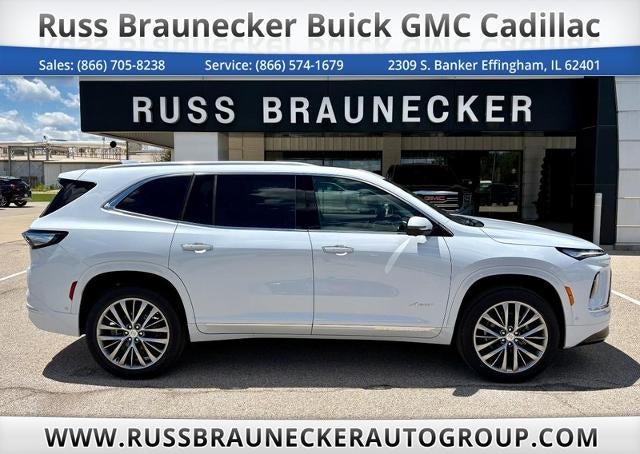 2026 Buick Enclave Avenir in Iridescent White Tricoat — front three-quarter view